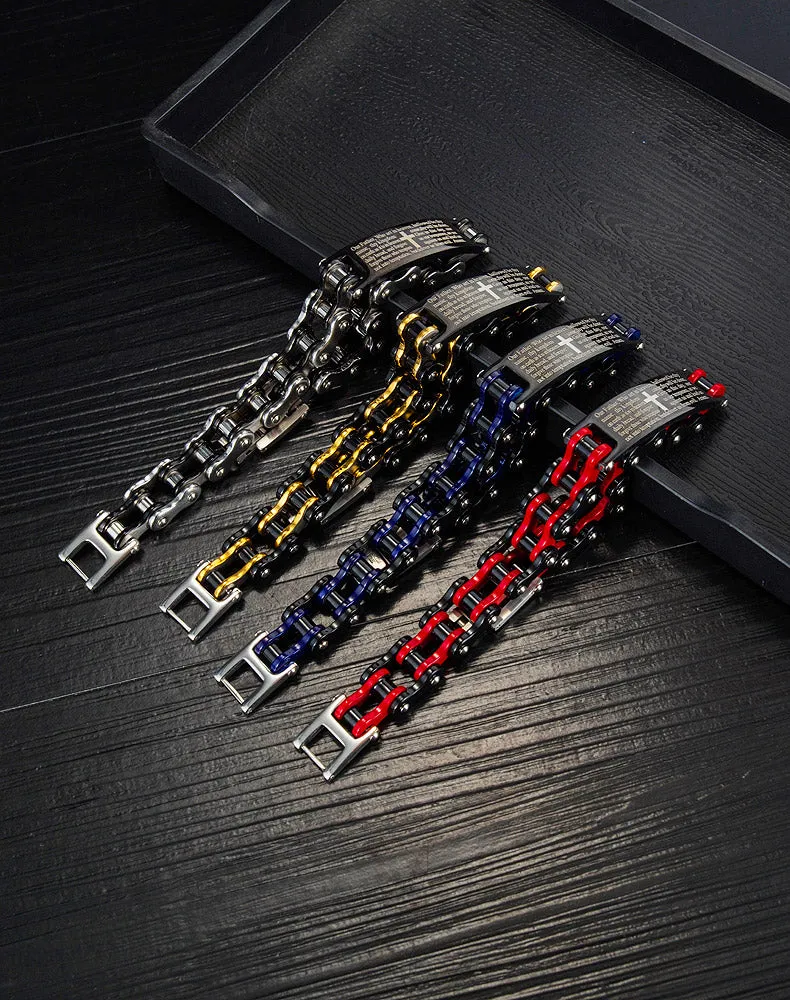 Men's Fashion Bible Cross Harley Bike Bracelet