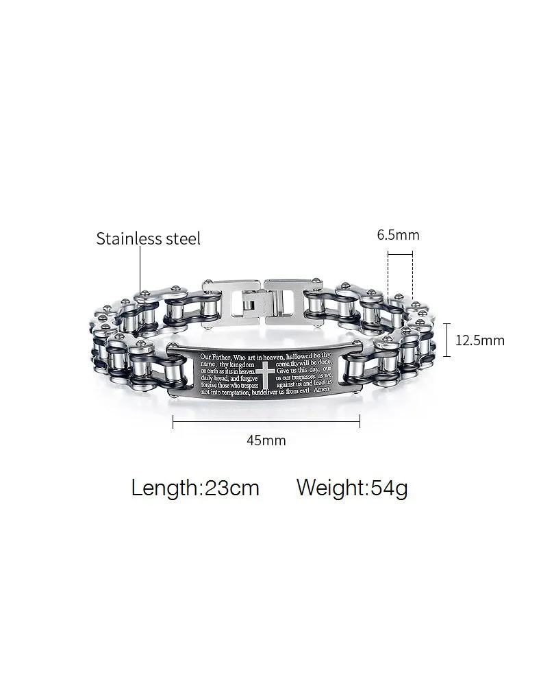 Men's Fashion Bible Cross Harley Bike Bracelet