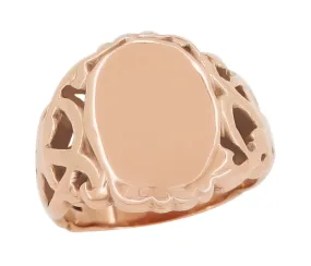 Men's Filigree Art Nouveau Oval Signet Ring in 14 Karat Rose ( Pink ) Gold