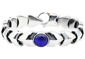 Mens Genuine Lapis Lazuli  Stainless Steel Bracelet