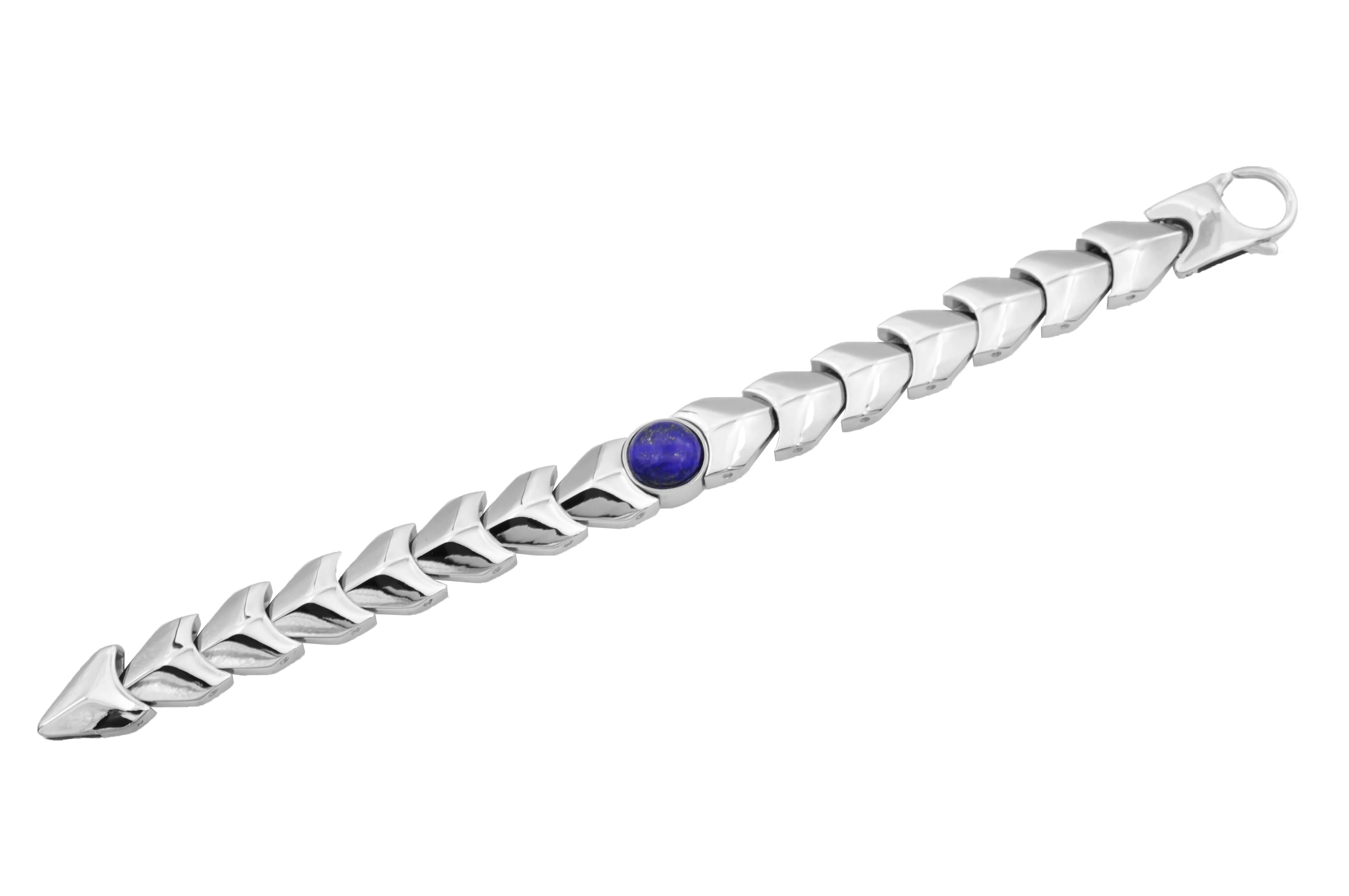 Mens Genuine Lapis Lazuli  Stainless Steel Bracelet