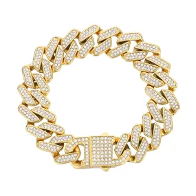 Men's Gold Titanium Stainless Steel Cuban Link Bracelet with Crystal Embellishments - Durable and Stylish