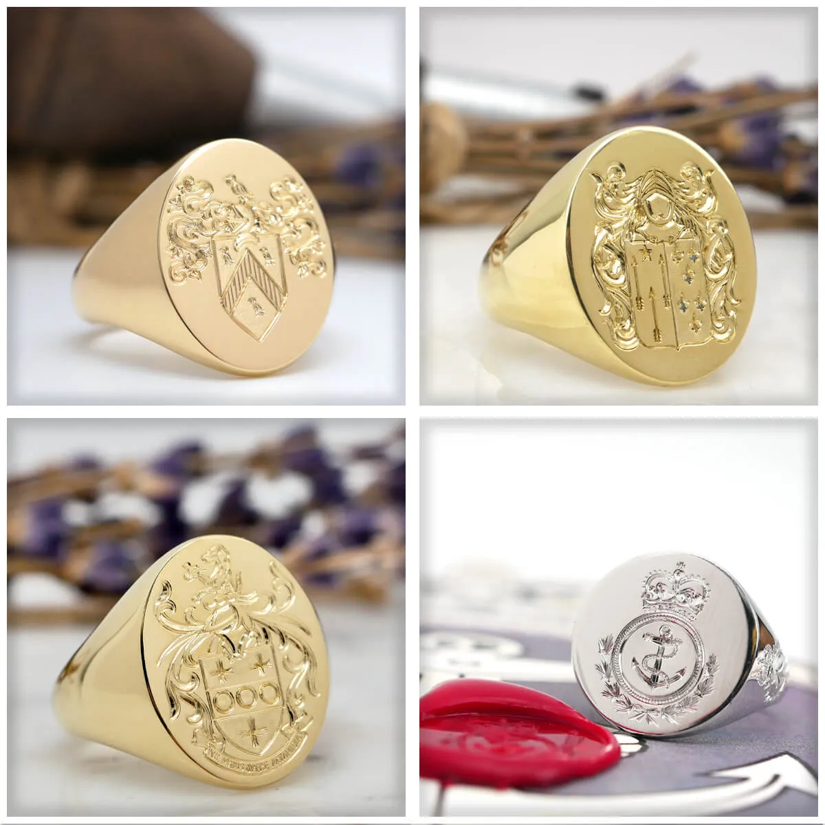 Men's Oval Signet Ring - Small - Hand Engraved Family Crest / Logo