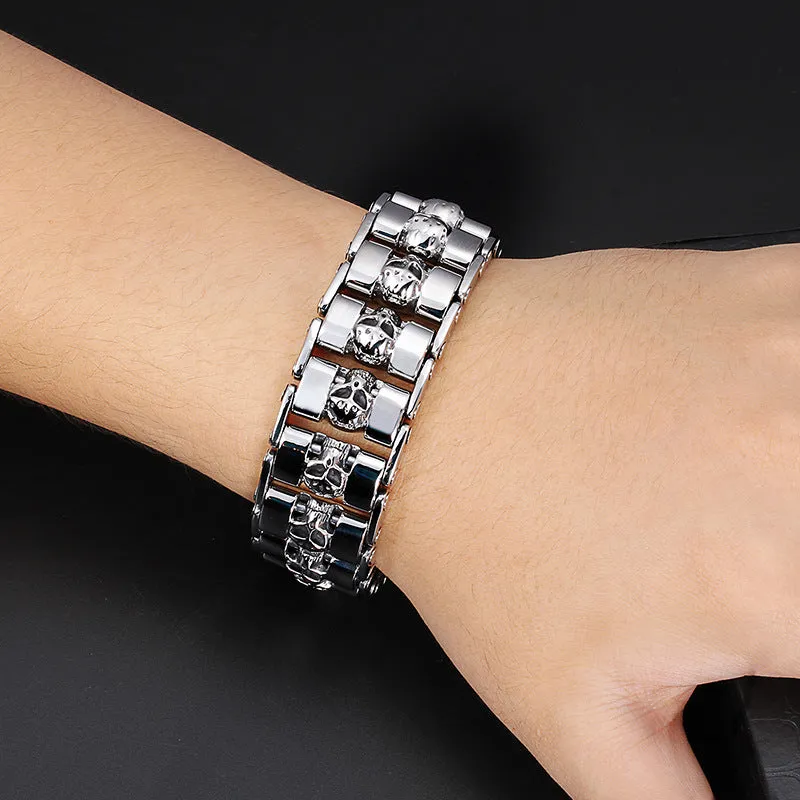 Men's Punk Style Skull Titanium Steel Bracelet - European and American Trend