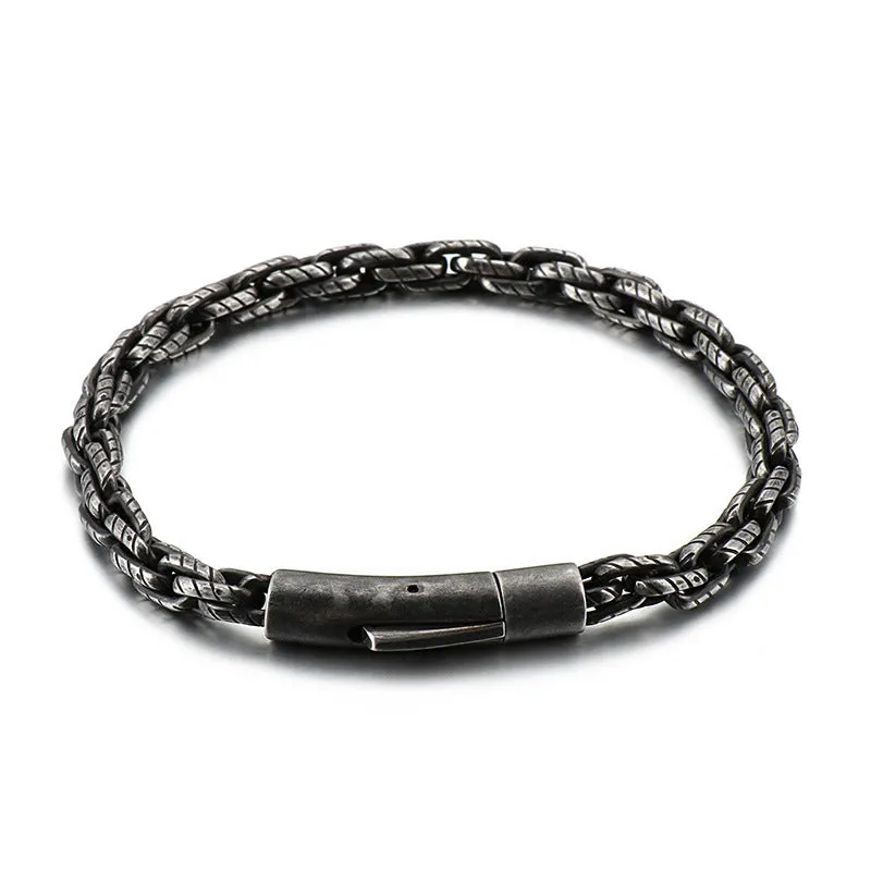 Men's Retro Hip-Hop Titanium Steel Bracelet - European and American Stainless Steel Jewelry