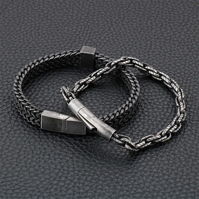 Men's Retro Hip-Hop Titanium Steel Bracelet - European and American Stainless Steel Jewelry