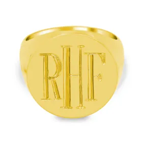 Men's Round Signet Ring - Extra Large - Hand Engraved Roman Monogram