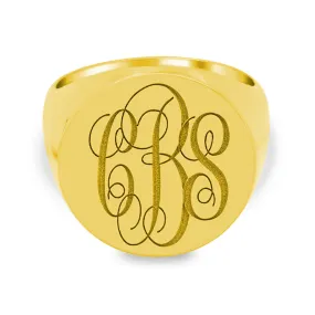 Men's Round Signet Ring - Extra Large - Laser Engraved Script Monogram