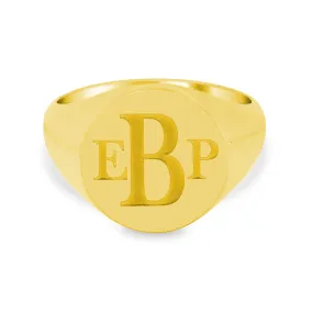 Men's Round Signet Ring - Medium - Laser Engraved Roman Monogram