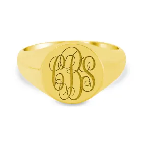 Men's Round Signet Ring - Small - Laser Engraved Script Monogram