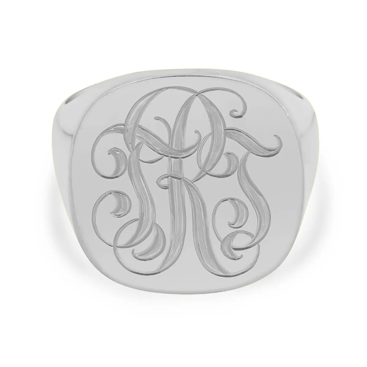 Men's Square Signet Ring - Extra Large - Hand Engraved Script Monogram
