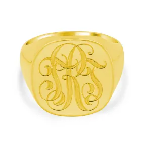 Men's Square Signet Ring - Large - Hand Engraved Script Monogram