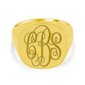 Men's Square Signet Ring - Large - Laser Engraved Script Monogram