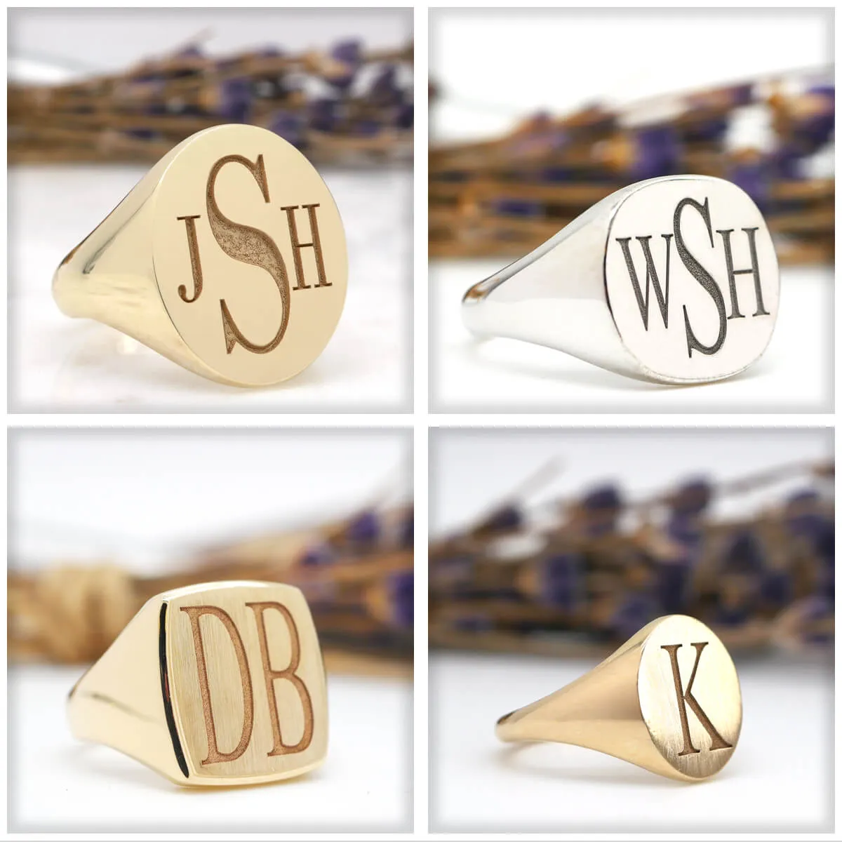Men's Square Signet Ring - Medium - Laser Engraved Roman Monogram