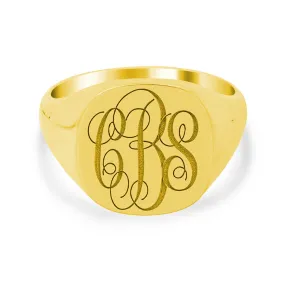 Men's Square Signet Ring - Medium - Laser Engraved Script Monogram