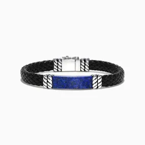 Men's Sterling Silver Lapis Lazuli Leather Bracelet, 12.00 TCW