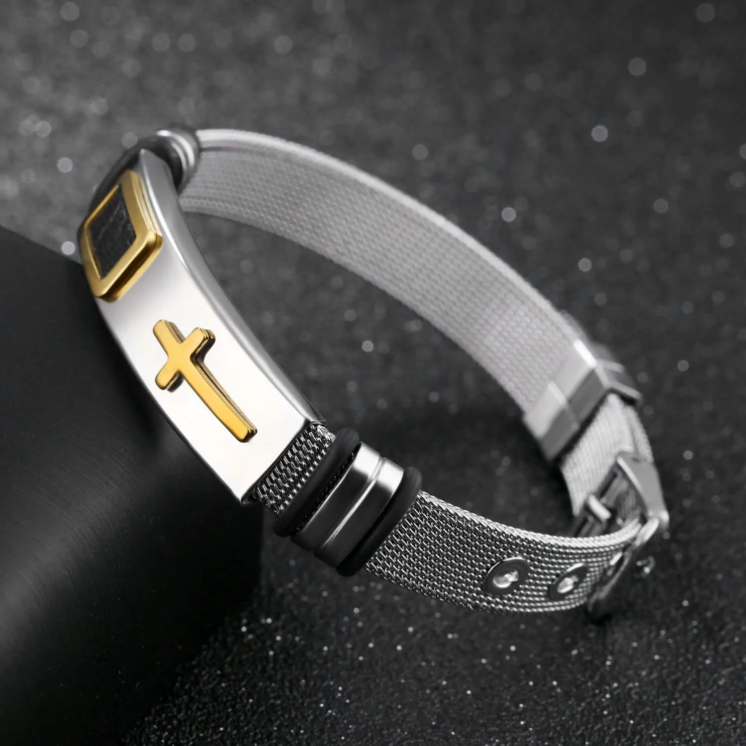 Men's Titanium Steel Mesh Geometric Cross Bracelet