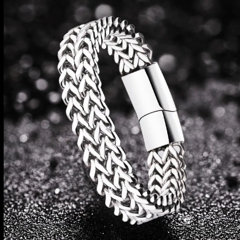 Men's Wide Double Link Titanium Steel Bracelet