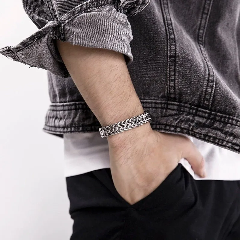 Men's Wide Double Link Titanium Steel Bracelet