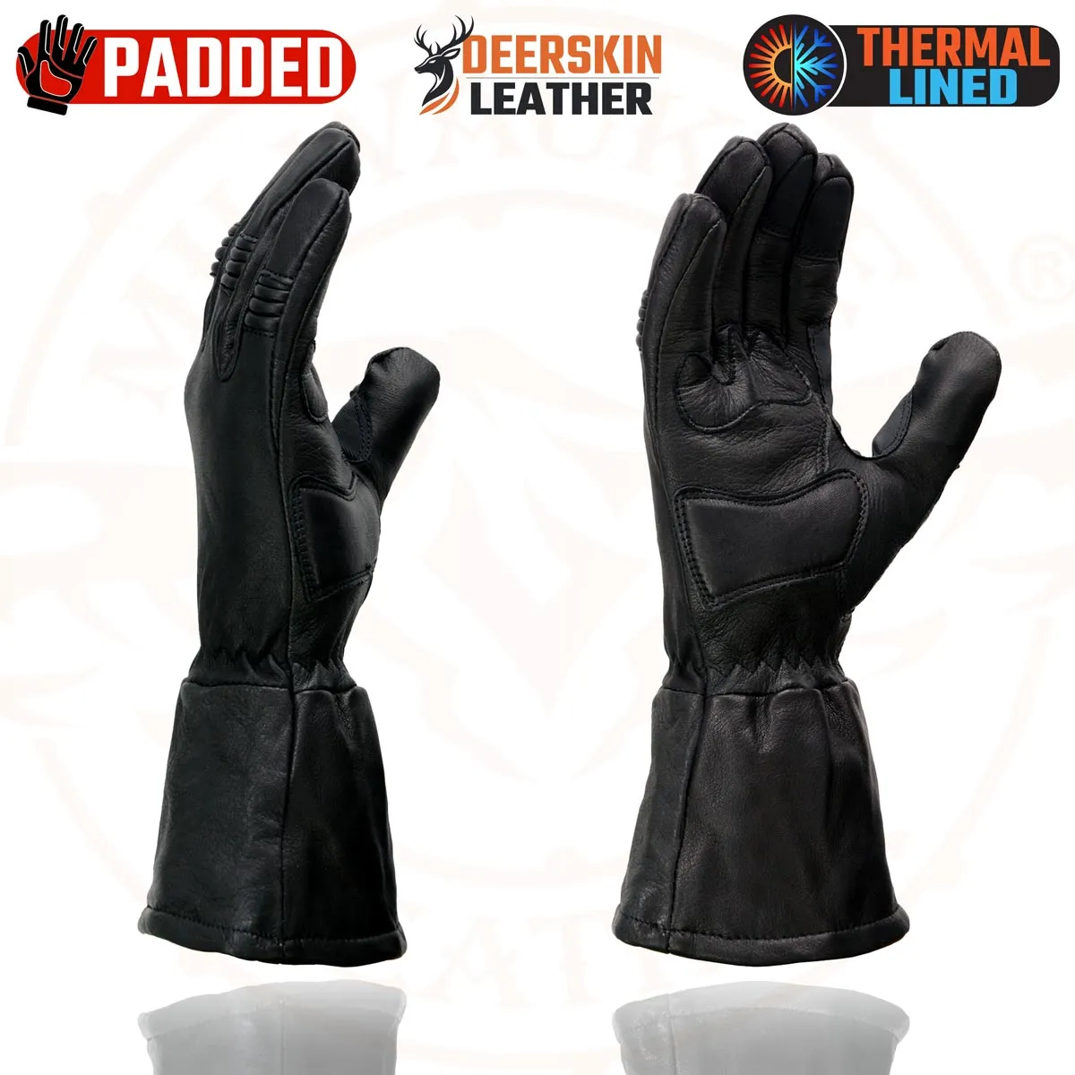 Milwaukee Leather G039 Men's Black Gauntlet Motorcycle Deerskin Long Cuff Thermal Lined Gloves