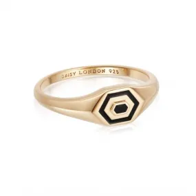 Mini Hexagon Palm Signet 18ct Gold Plated Ring WR08_GP