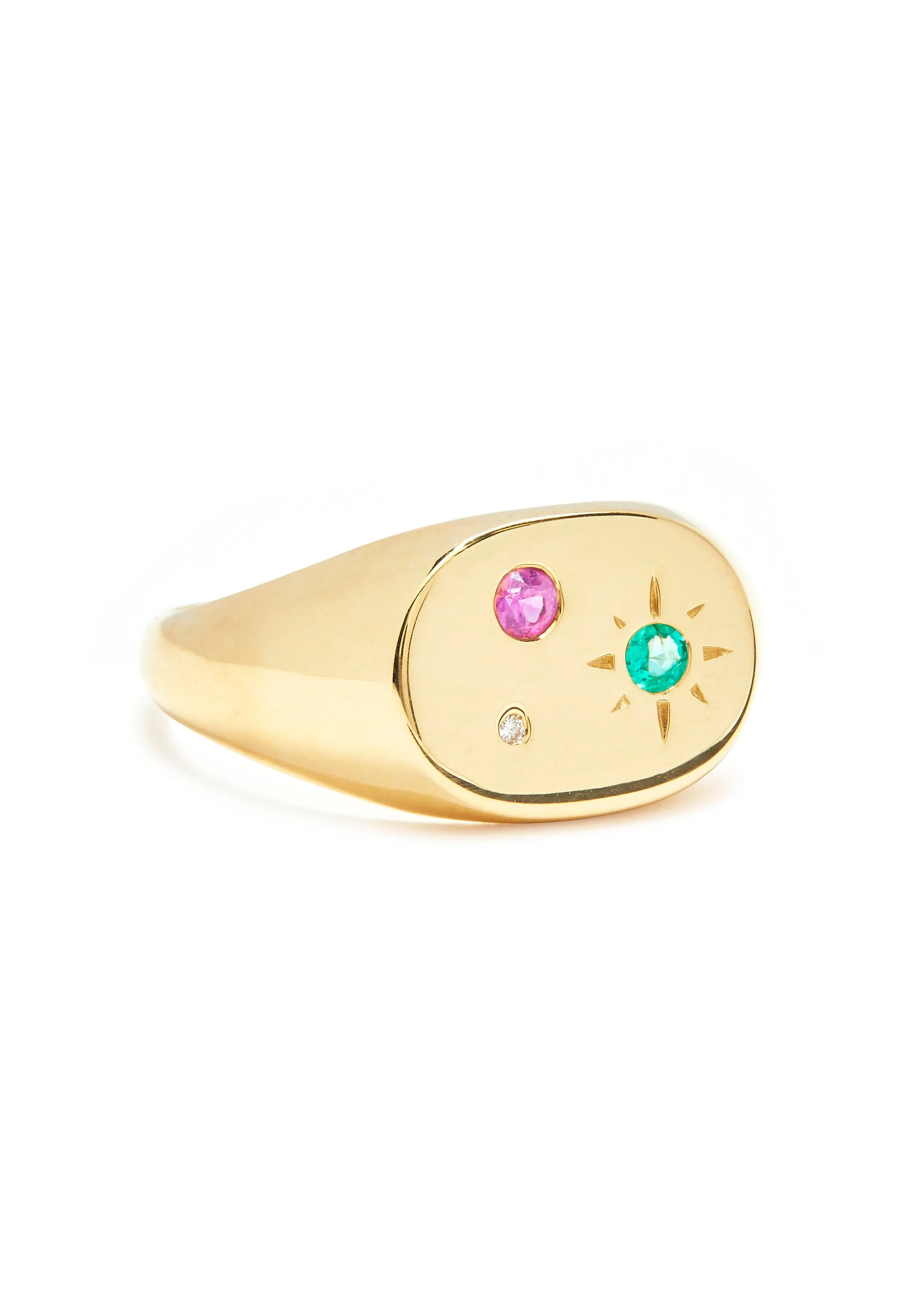 Mixed Gems Seal Signet Ring in Gold