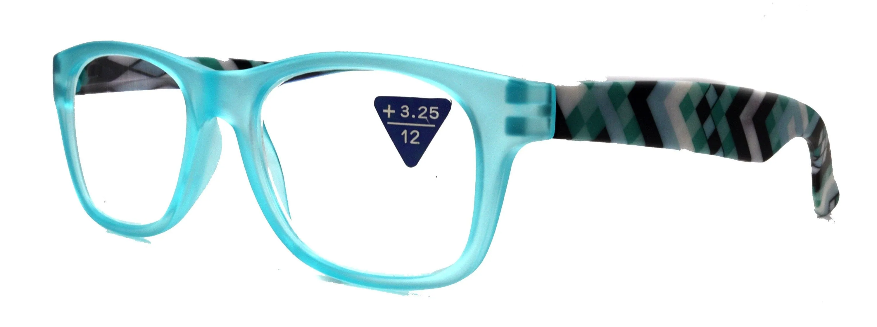 Monet, (Premium) Reading Glasses High End Readers  1 ..  3 Magnifying, Translucent (L Blue) Chevron Square. Optical Frame. NY Fifth Avenue.