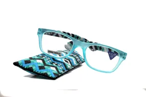 Monet, (Premium) Reading Glasses High End Readers  1 ..  3 Magnifying, Translucent (L Blue) Chevron Square. Optical Frame. NY Fifth Avenue.