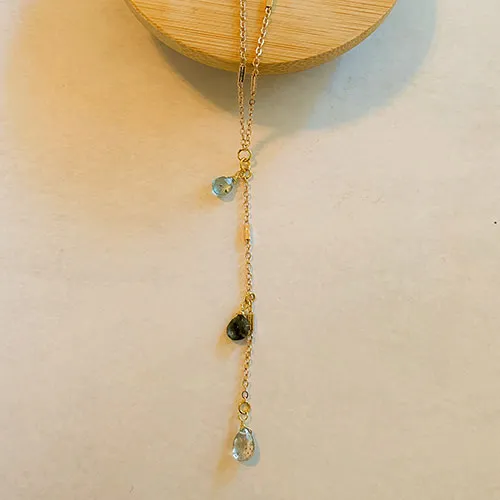 Moss Aquamarine Tassel Y Necklace