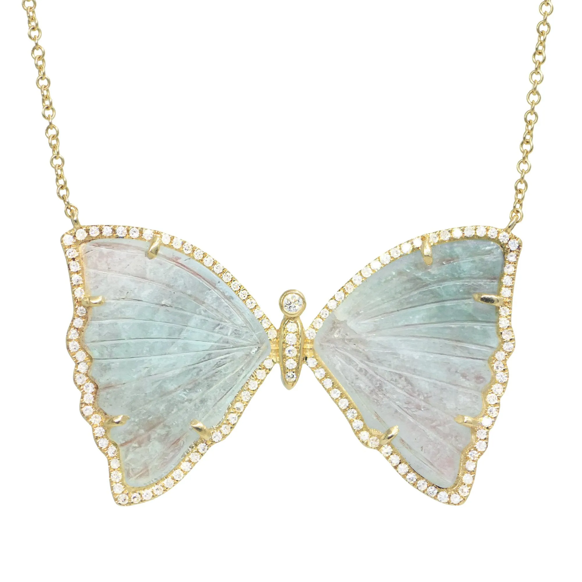 Moss Green Aquamarine Butterfly Necklace with Diamonds