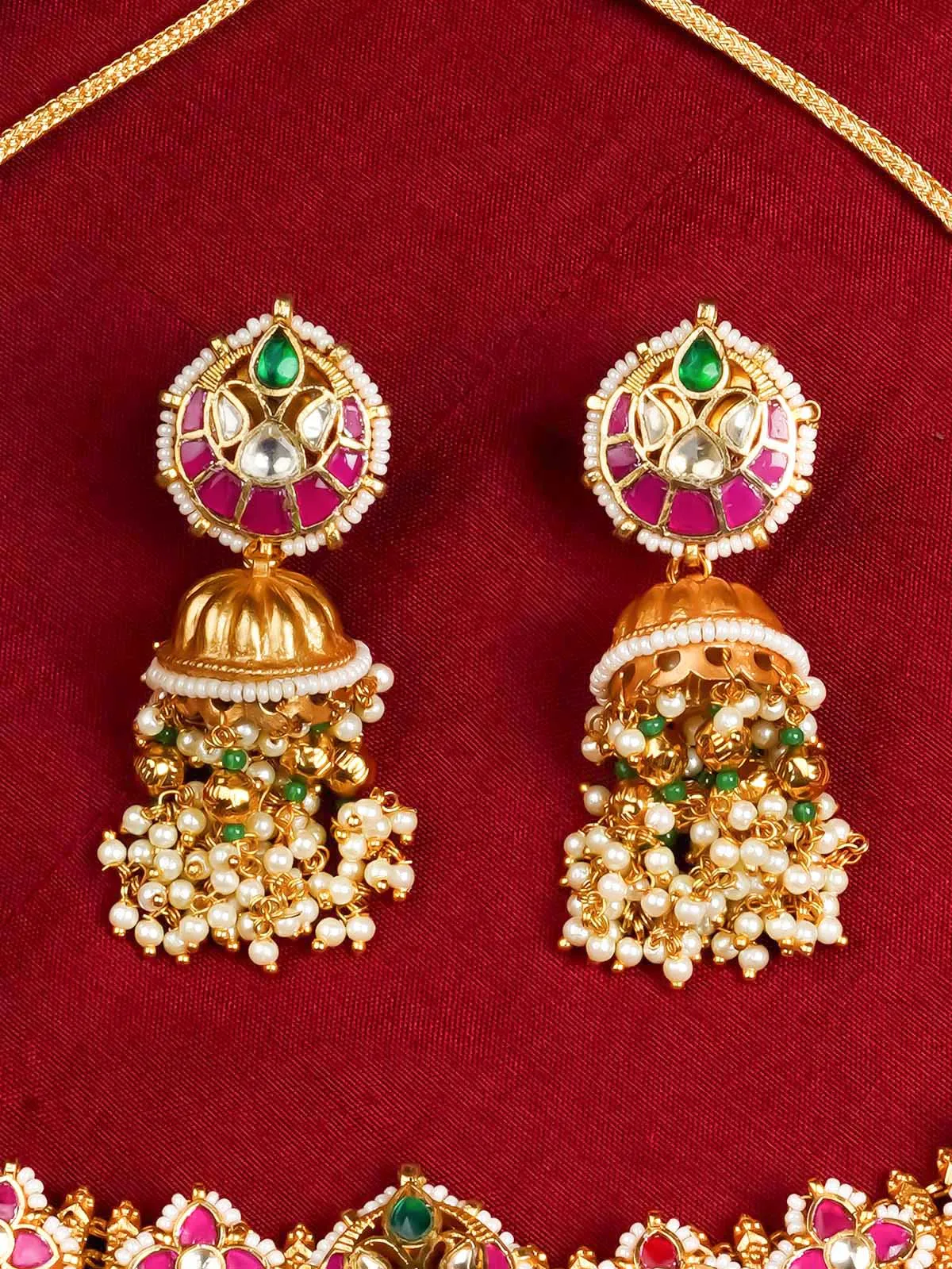 Multicolor Gold Plated Jadau Kundan Necklace Set - MS2032M