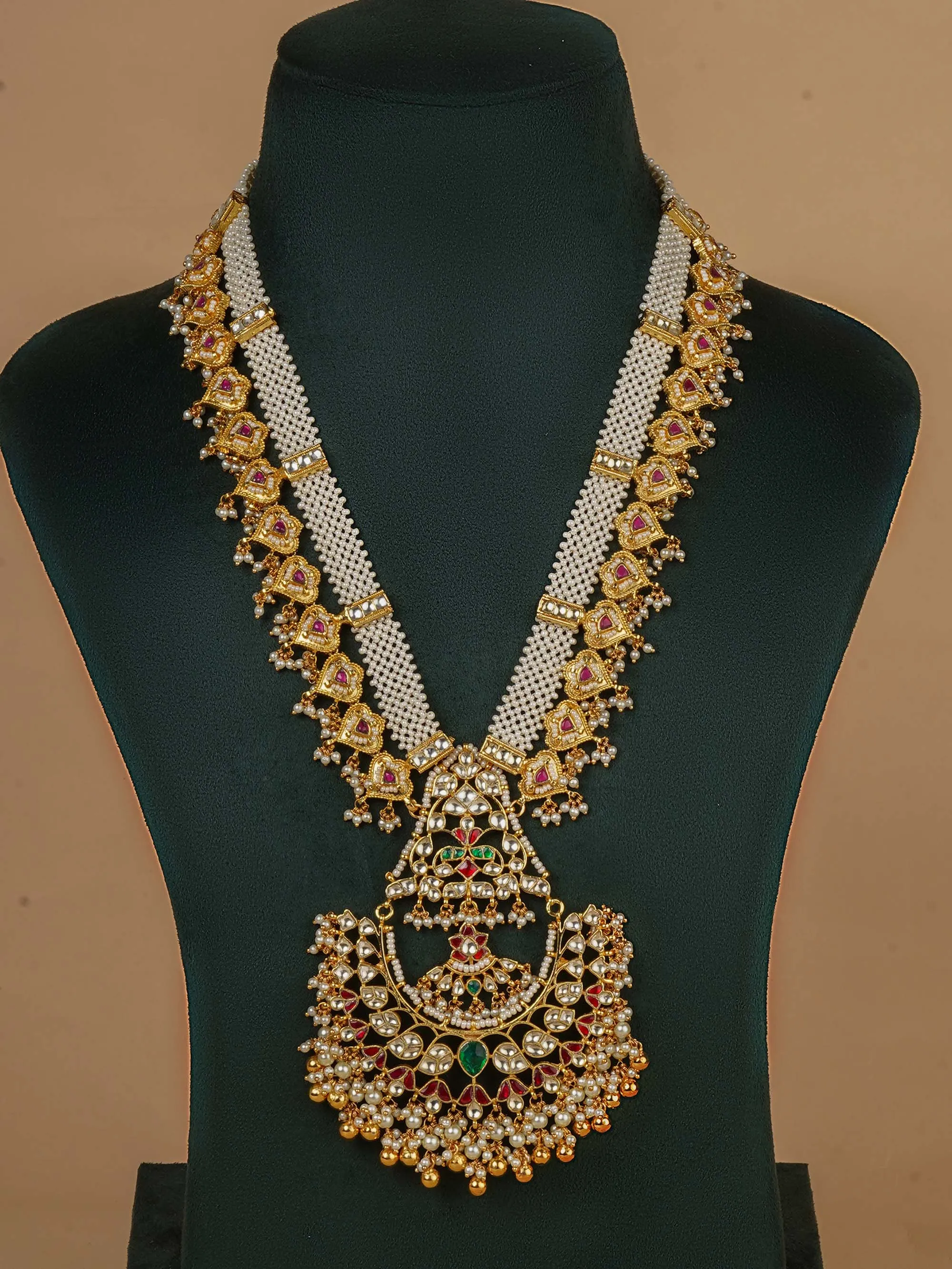 Multicolor Gold Plated Jadau Kundan Necklace Set - MS2131M