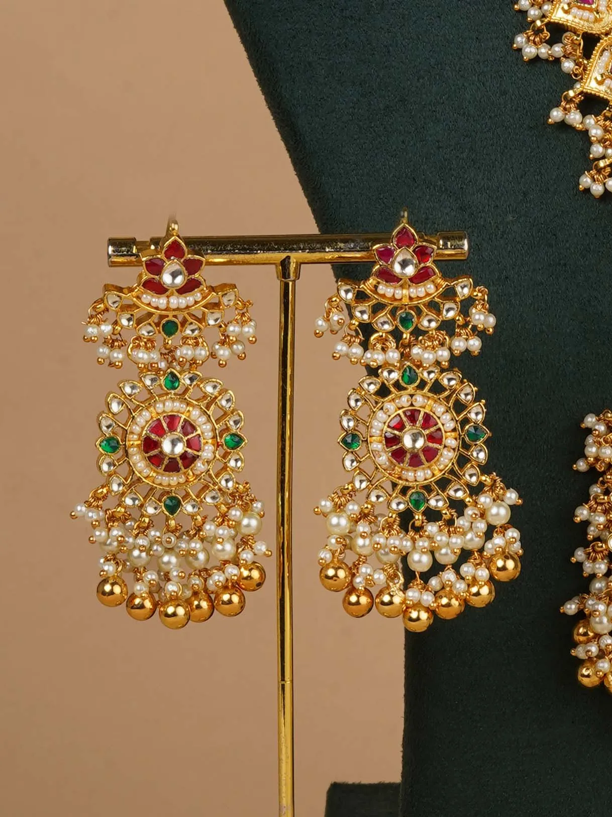 Multicolor Gold Plated Jadau Kundan Necklace Set - MS2131M