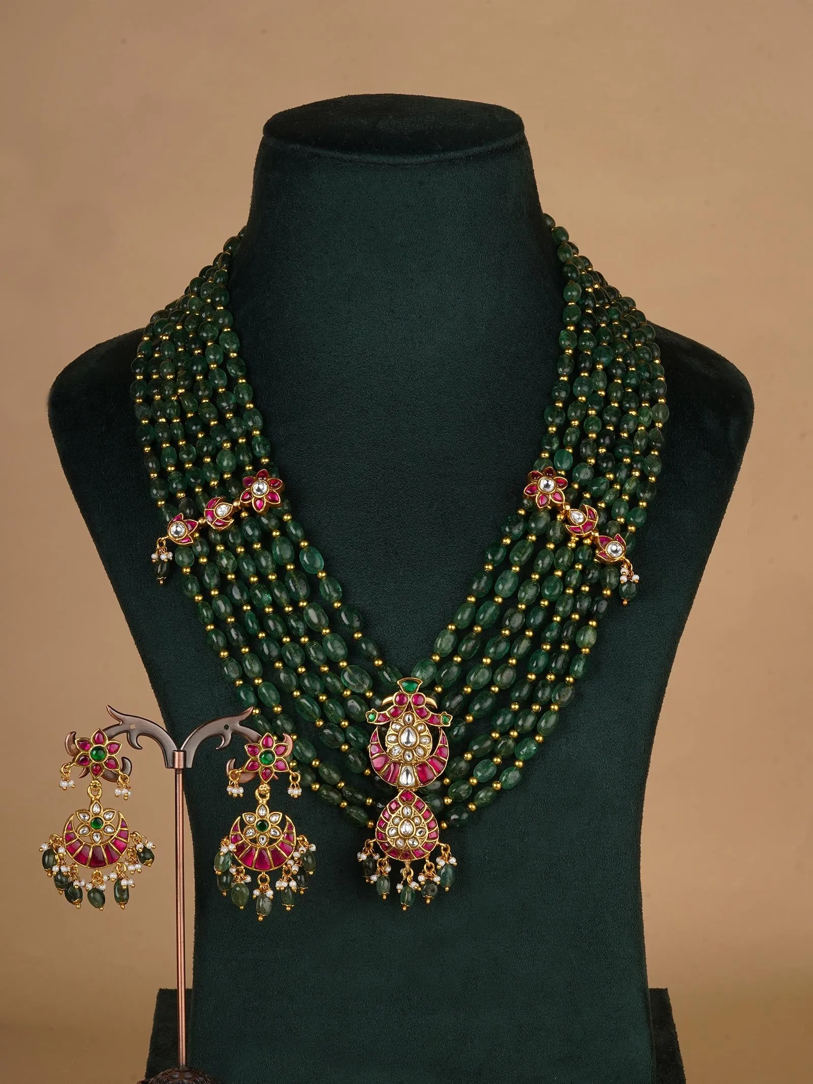 Multicolor Gold Plated Jadau Kundan Necklace Set - MS2254M