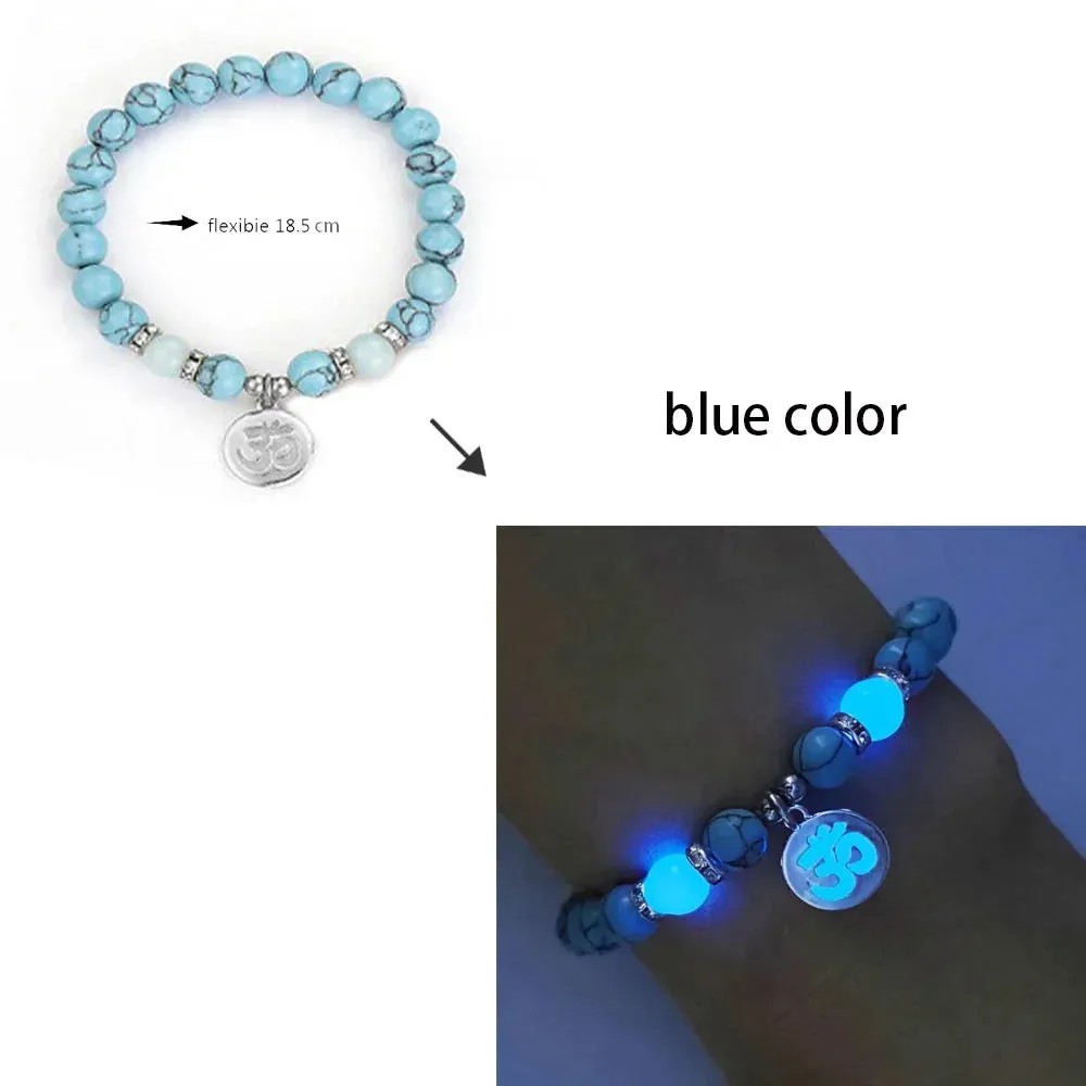 Natural Stone Bracelet Yoga Healing Luminous Glow In The Dark Bracelet Lotus Charm Beads Bracelet for Men Women Prayer Buddhism