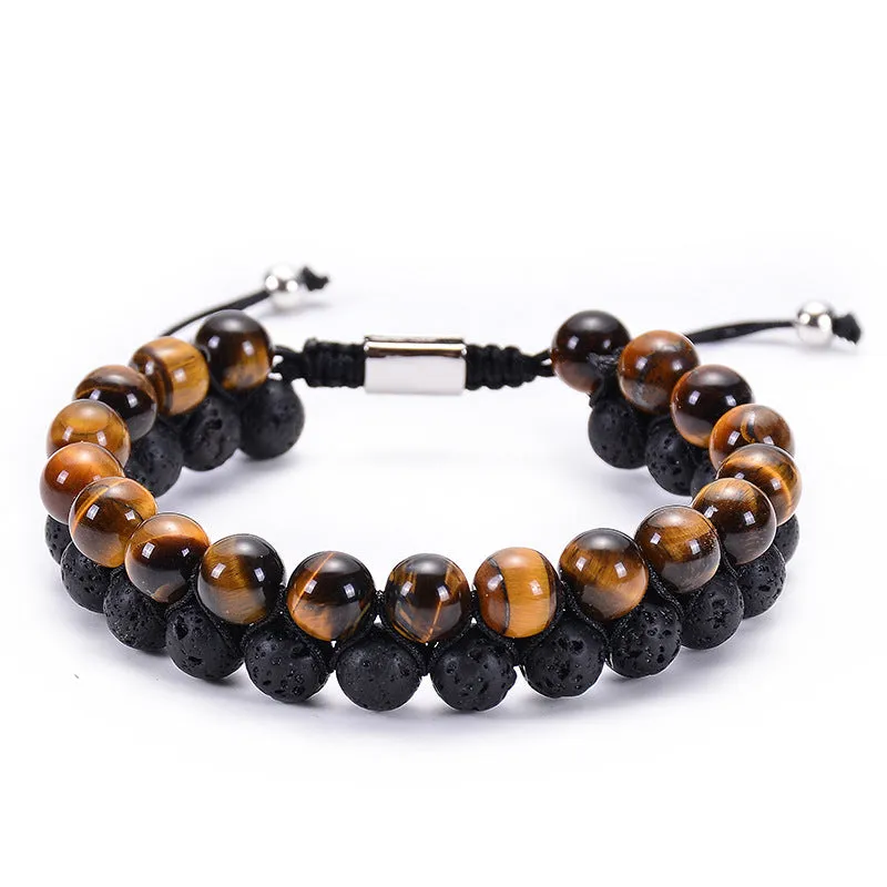 Natural Tiger Eye Stone Lava Lava Stone Double Row Bracelet