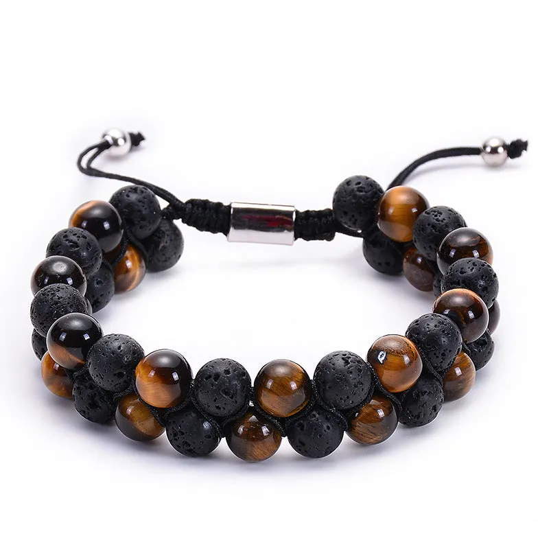 Natural Tiger Eye Stone Lava Lava Stone Double Row Bracelet