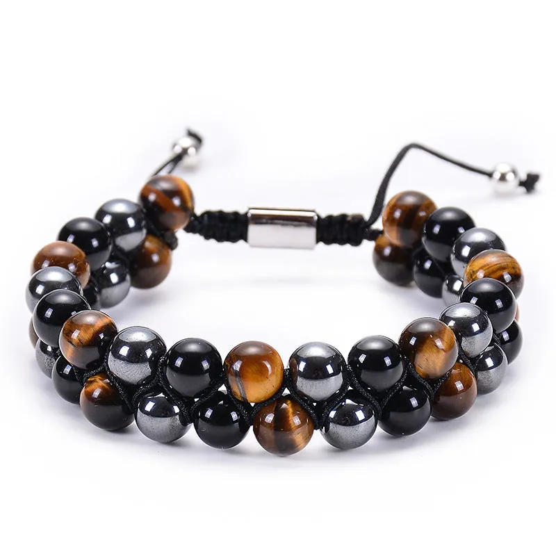 Natural Tiger Eye Stone Lava Lava Stone Double Row Bracelet