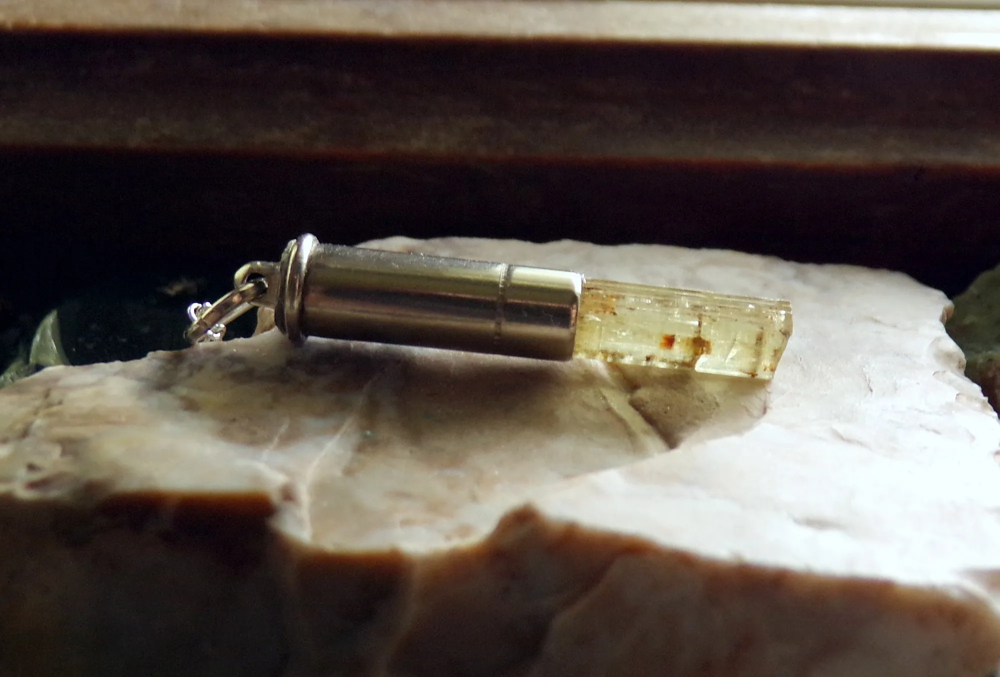 Natural Yellow Heliodor Crystal Bullet Pendant Necklace