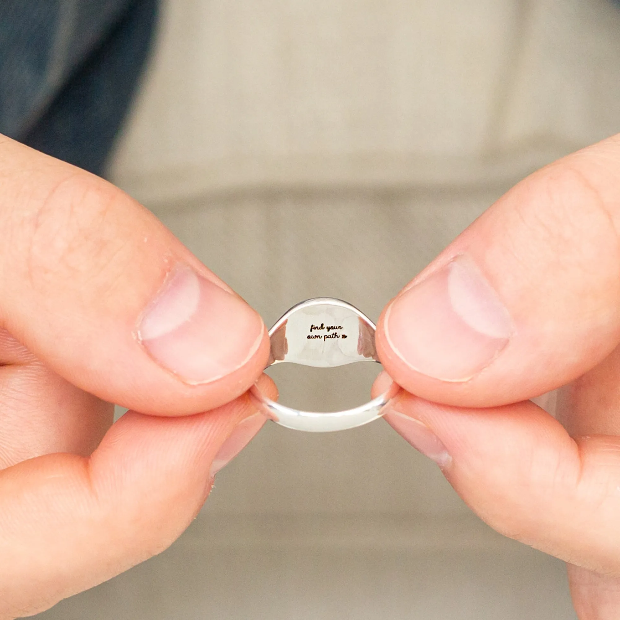 Nautical Compass Initials Silver Signet Ring