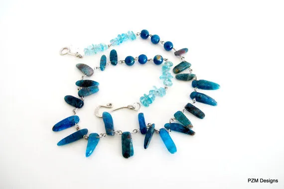 Neon Blue Apatite Necklace, gift for her