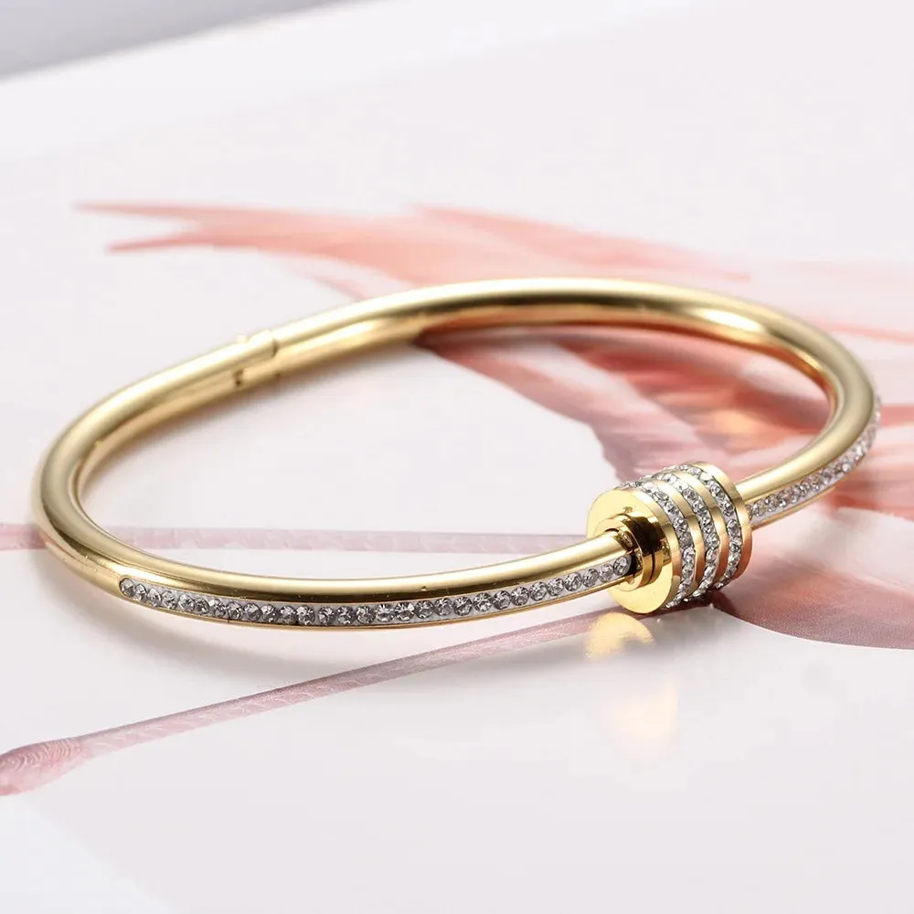 New classic fashion titanium steel bracelet rotating openings, women stainless steel pretty waist gold-plated bracelet 3 color