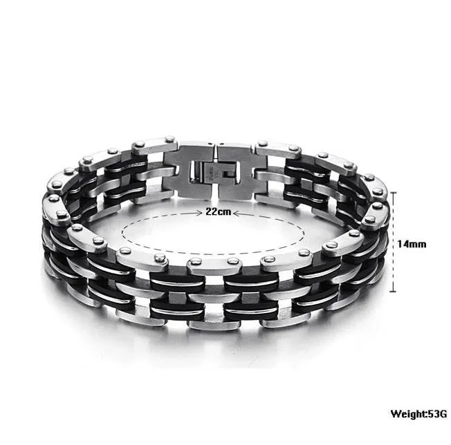 New Hot Sale Fashion Fine Jewelry Men's Silver Black 316 Titanium Steel Silicone Bracelets For Men