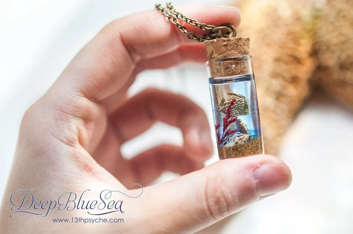 Ocean and golden fish Bottle pendant necklace