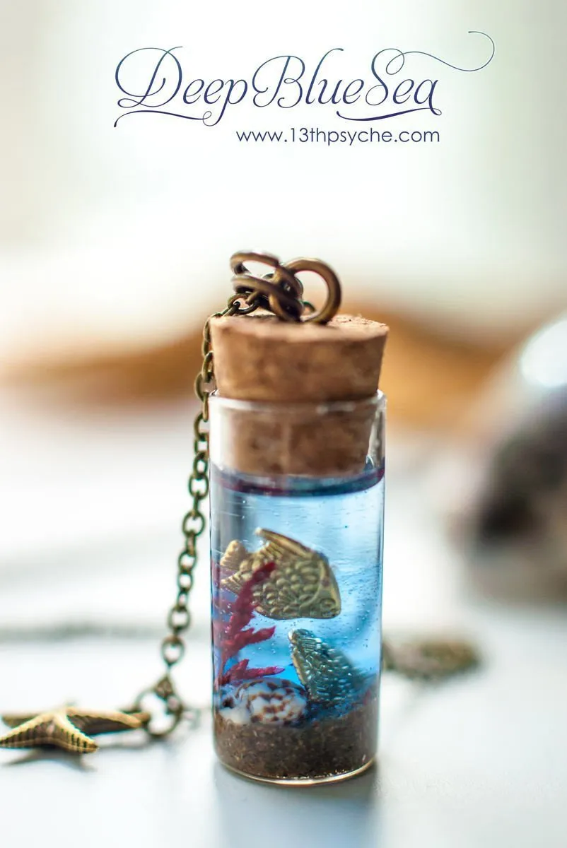 Ocean and golden fish Bottle pendant necklace