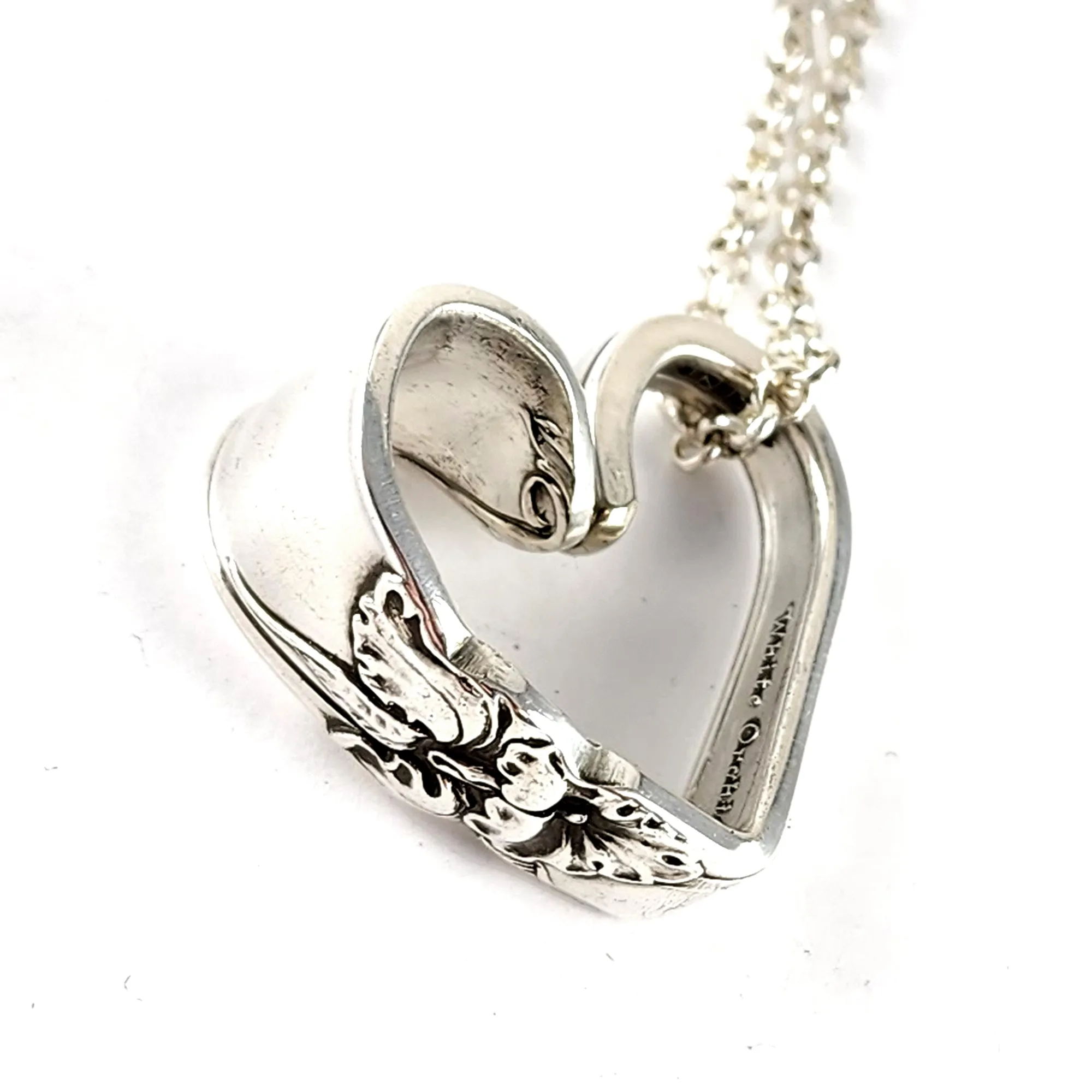 Oneida White Orchid Floating Heart Spoon Necklace