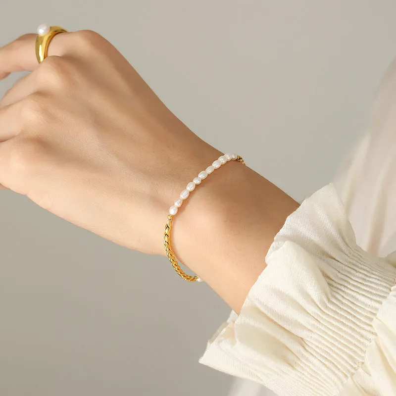 OT Clasp Gold Chain and Freshwater Pearl Bracelet