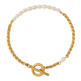 OT Clasp Gold Chain and Freshwater Pearl Bracelet