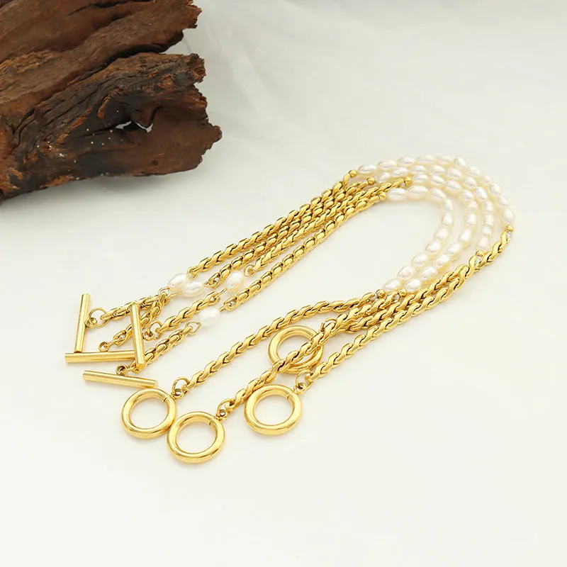 OT Clasp Gold Chain and Freshwater Pearl Bracelet