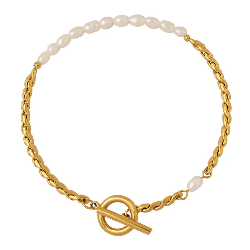 OT Clasp Gold Chain and Freshwater Pearl Bracelet